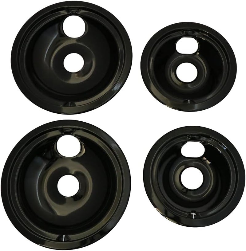 Kitchen Basics 101 Made in the USA WB31M20 WB31M19 Replacement Range Cooktop Porcelain Drip Pans for GE 2 6-Inch & 2 8-Inch Pans, 4 Pc - Image 1